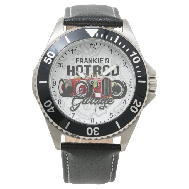 Custom YOUR NAME Hot Rod Garage Personalised Car Watch (Front)