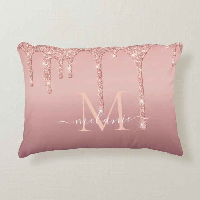 Custom Your Name Letter Rose Gold Accent Pillow (Front)