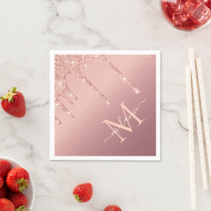 Custom Your Name Letter Rose Gold Glitter Napkins
