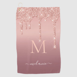 Custom Your Name Letter Rose Gold Golf Towel