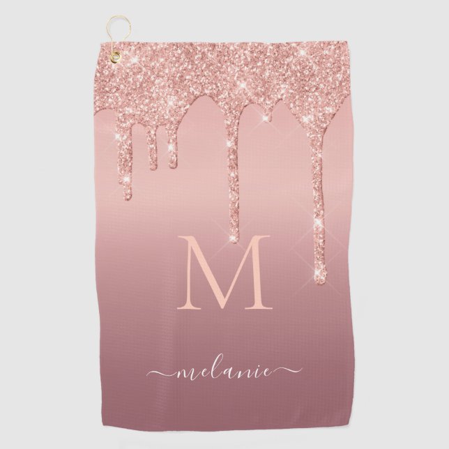Custom Your Name Letter Rose Gold Golf Towel (Front)