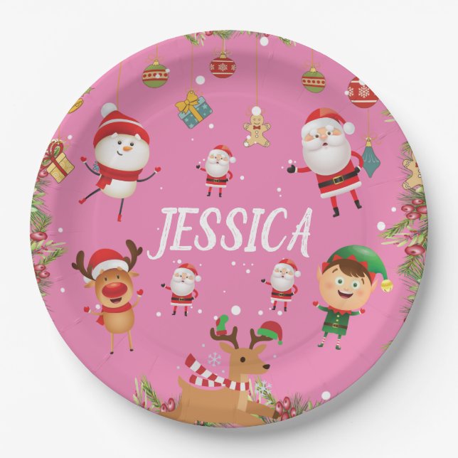 Custom Your Name, Merry Christmas Paper Plate. Plate (Front)