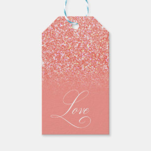 Custom Your Name Pink Glitter Love Gift Tags