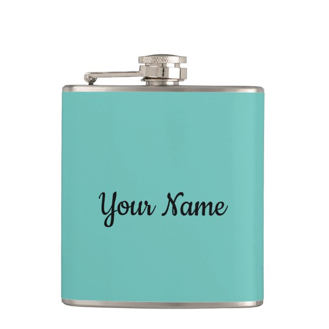 Custom Your Name Slogan Photo Artwork Green Blue Hip Flask (Front)