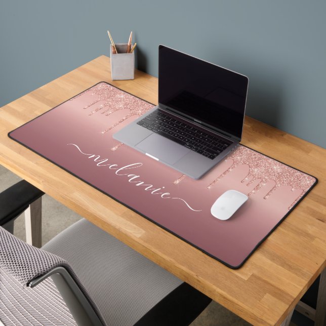 Custom Your Name Text Rose Gold Desk Mat (Office 2)