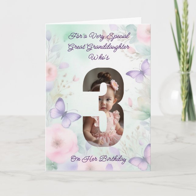 Custom Your Own Photo Girl's 3rd Birthday Card (Front)