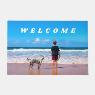 Custom Your Pet Photo Doormat with Text Welcome
