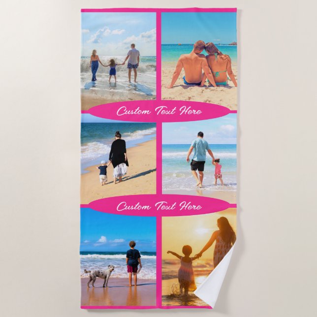 Custom Your Photo Collage and Text Beach Towel (Front)