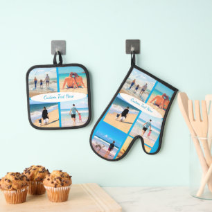 Custom Your Photo Collage and Text Personalised Oven Mitt & Pot Holder Set