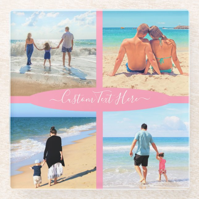 Custom Your Photo Collage Glass Coaster with Text (Front)
