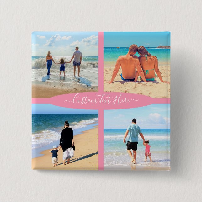 Custom Your Photo Collage Text Button Gift (Front)