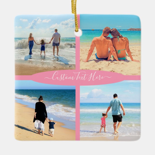 Custom Your Photo Collage Text Christmas Ornament (Front)