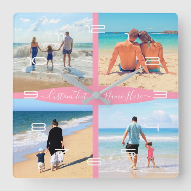 Custom Your Photo Collage Wall Clock with Text (Front)