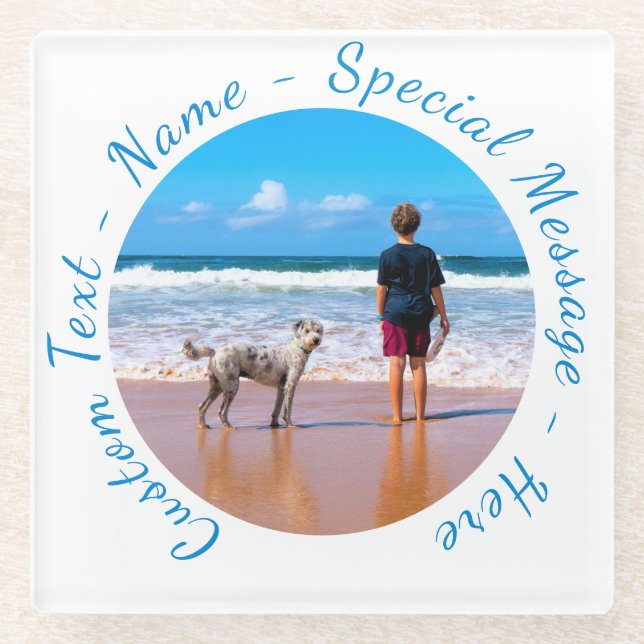 Custom Your Photo Glass Coaster with Text Name (Front)
