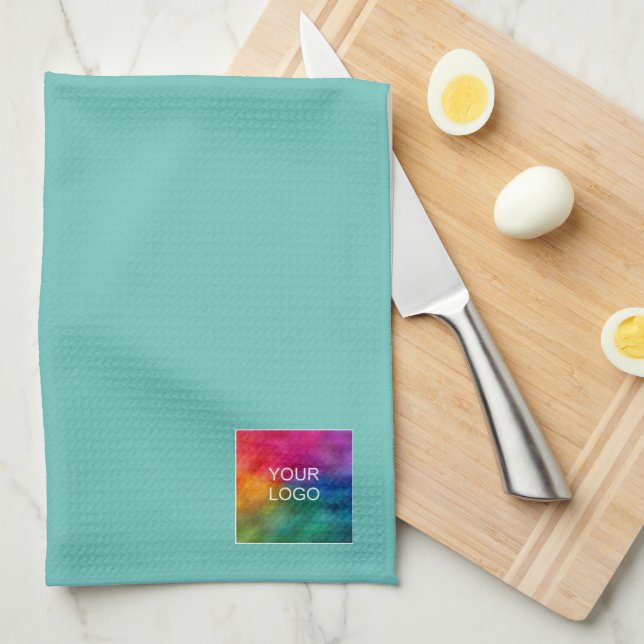 Custom Your Photo Image or Logo Template Teal Tea Towel (Quarter Fold)