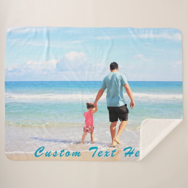 Custom Your Photo Sherpa Blanket with Text (Front (Horizontal))