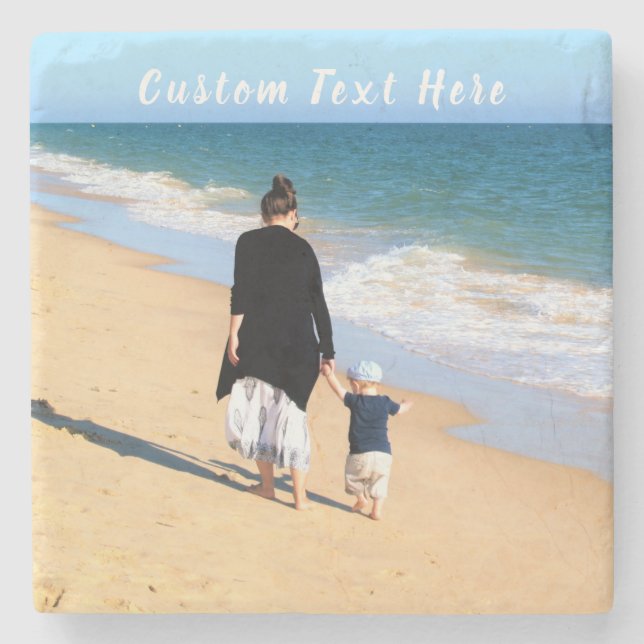 Custom Your Photo Stone Coaster Gift with Text (Front)