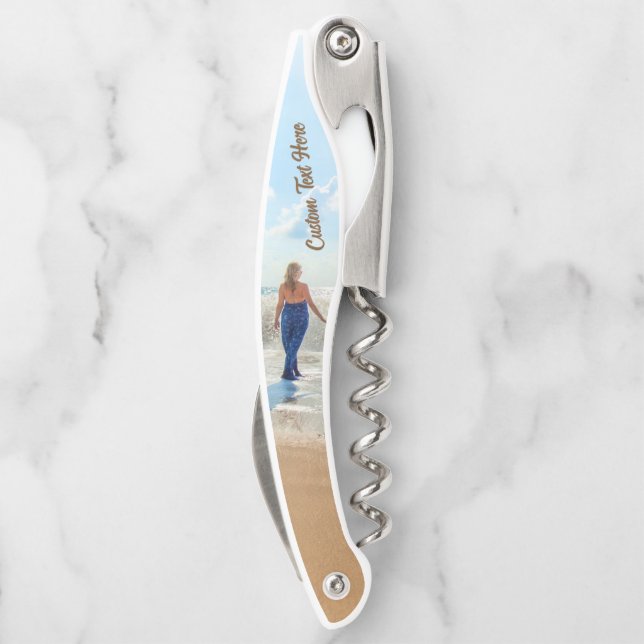 Custom Your Photo Waiter's Corkscrew with Text (Back)