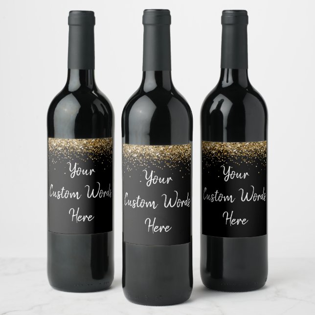 Custom Your Text Here Personalised Black Gold Gift Wine Label (Bottles)