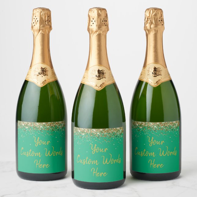 Custom Your Text Here Personalised Green Gold Gift Sparkling Wine Label (Bottles)