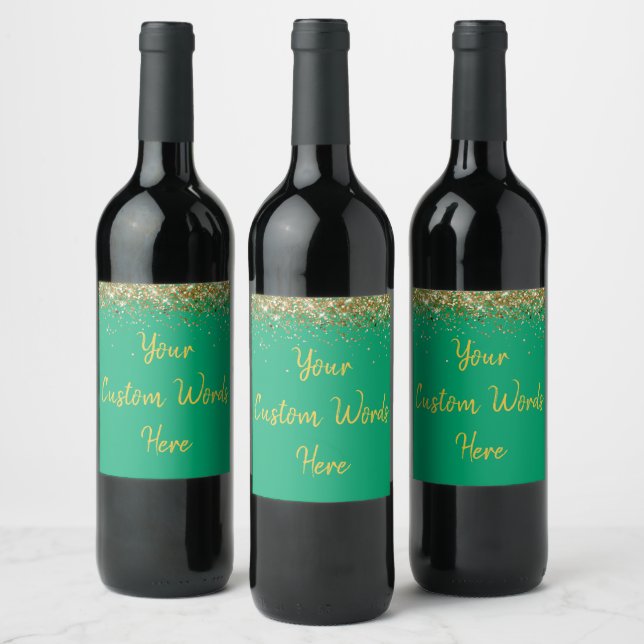 Custom Your Text Here Personalised Green Gold Gift Wine Label (Bottles)
