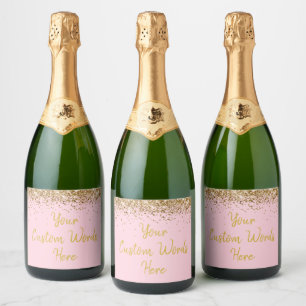 Custom Your Text Here Personalised Pink Gold Gift Sparkling Wine Label