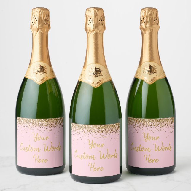 Custom Your Text Here Personalised Pink Gold Gift Sparkling Wine Label (Bottles)