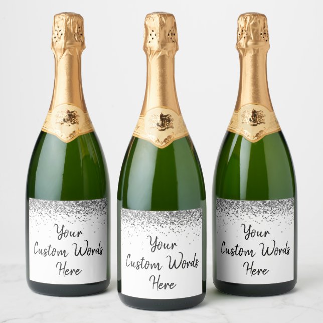 Custom Your Text Here Personalised White & Silver Sparkling Wine Label (Bottles)