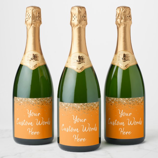 Custom Your Text Personalised Orange Gold Gift Sparkling Wine Label (Bottles)
