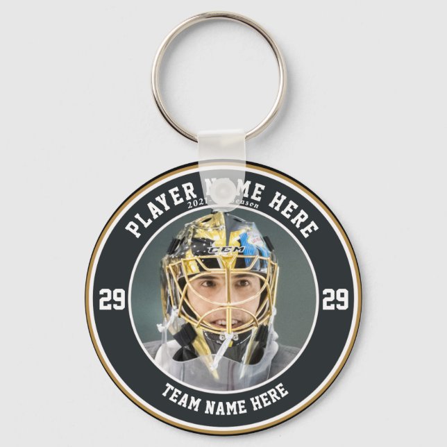 Custom Youth Ice Hockey Teams Button Keychain (Front)