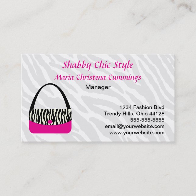 Custom Zebra Print Handbag Business Card (Front)