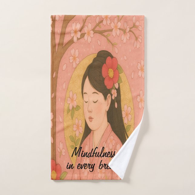 Custom zen Yoga Meditation Mindfulness Pink Hand Towel (Hand Towel)