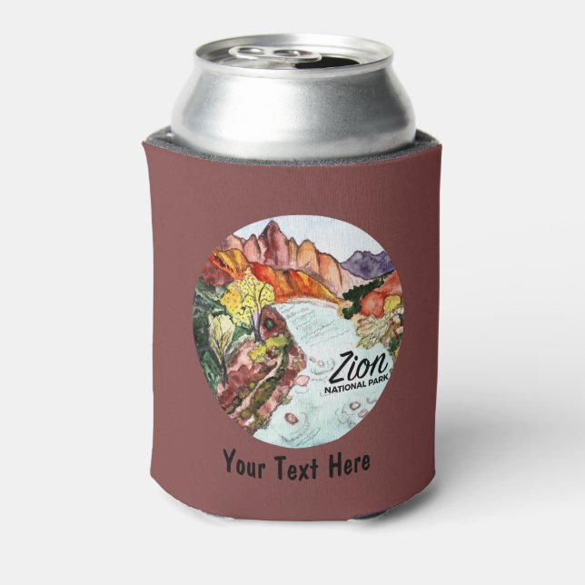 CUSTOM Zion National Park Utah Watercolor Can Cooler (Can Back)