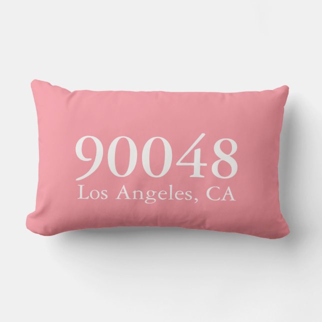 Custom ZIP Code City State White Pink Modern  Lumbar Cushion (Front)