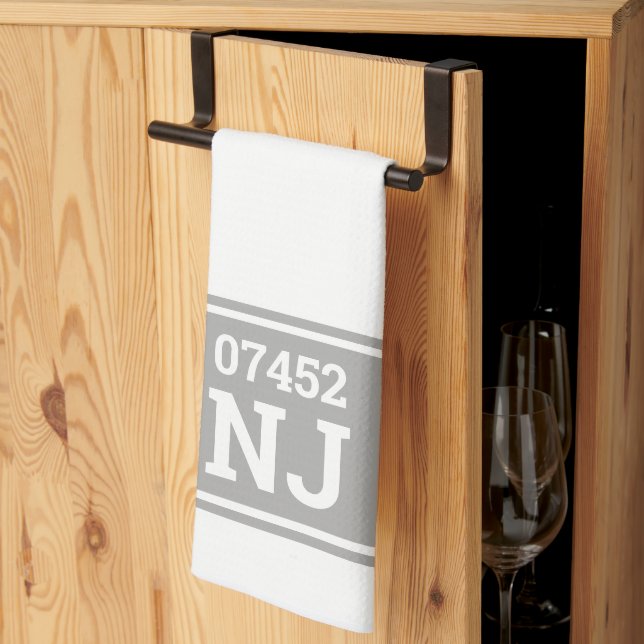 Custom Zip Code & State Housewarming Gift Grey Tea Towel (Thirds Fold)