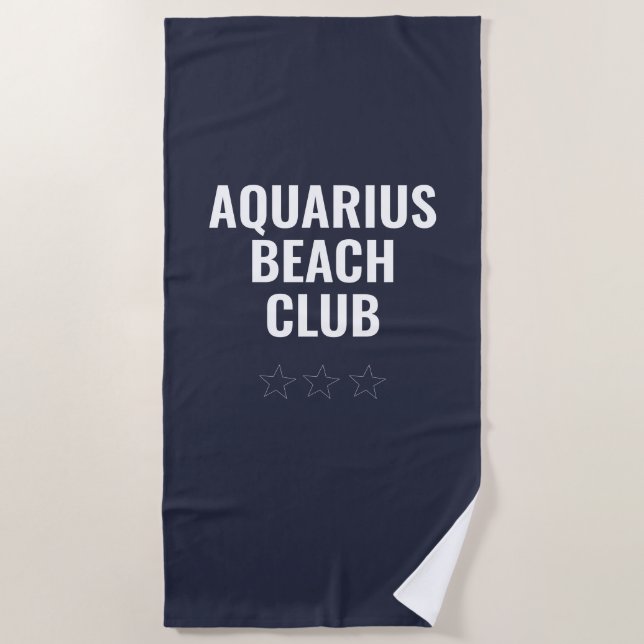 Custom zodiac sign simple modern blue Beach Towel (Front)