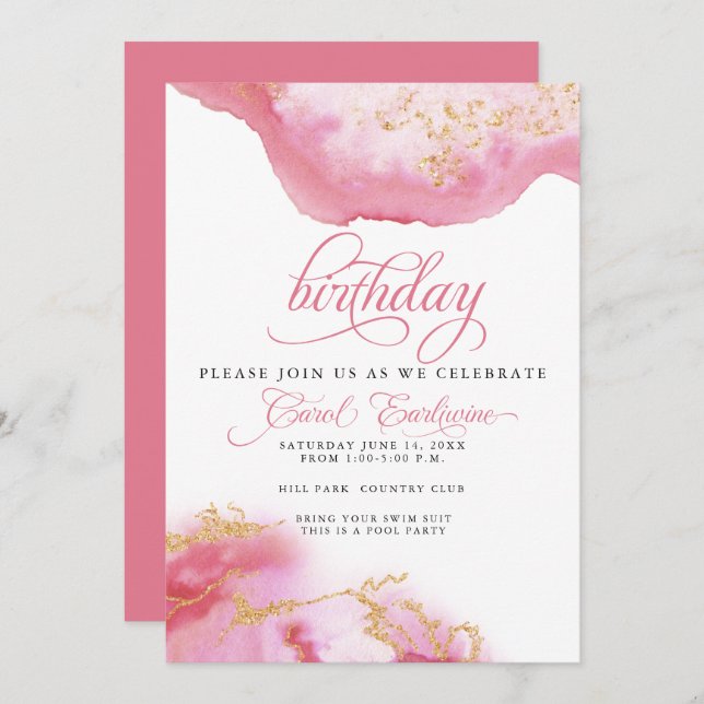 CUSTOMBirthday October Tourmaline Watercolor Geode Invitation (Front/Back)