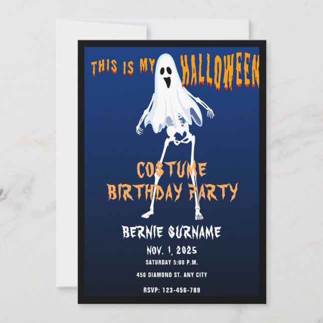CUSTOME HALLOWEEN COSTUME BIRTHDAY PARTY  INVITATION (Front)