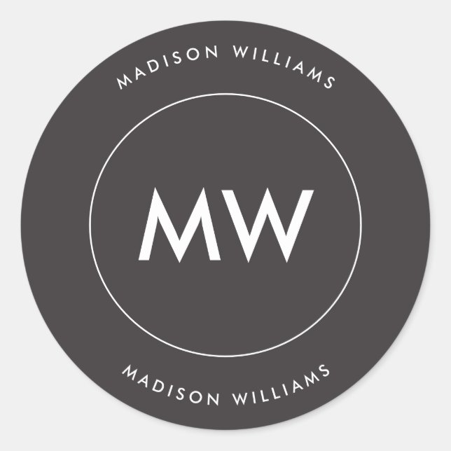 Custome Minimal Monogram Classic Round Sticker (Front)