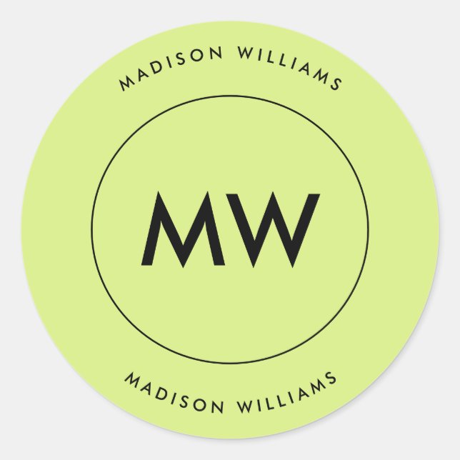 Custome Minimal Monogram Classic Round Sticker (Front)