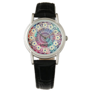 Custome name. Mandalas vibrant colours hippie Watch