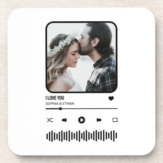 Custome Photo Song Playlist Couple Valentine's Day Coaster (Front)