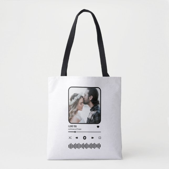 Custome Photo Song Playlist Couple Valentine's Day Tote Bag (Front)