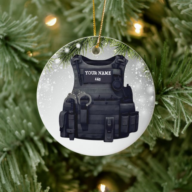 Custome Police Bulletproof Vest Police officer  Ceramic Ornament (Tree)
