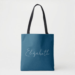 Customer Add Your Own Name Ocean Blue Typography Tote Bag
