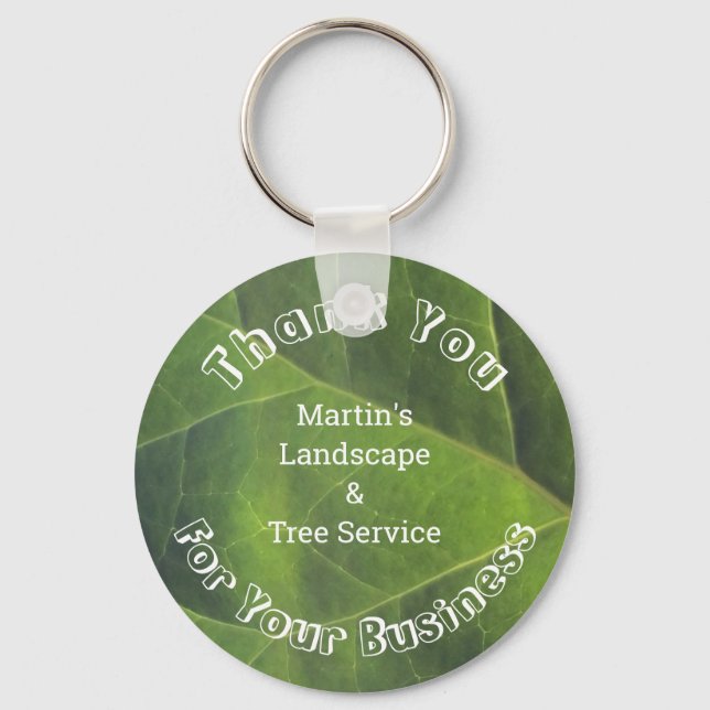 Customer Appreciation Bright Green Leaf Business Key Ring (Front)
