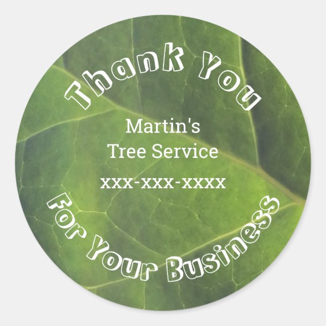 Customer Appreciation Bright Green Leaf Thank You Classic Round Sticker (Front)