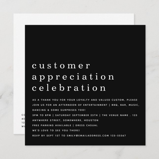 Customer Appreciation Day Logo Business Black Invitation (Front/Back)