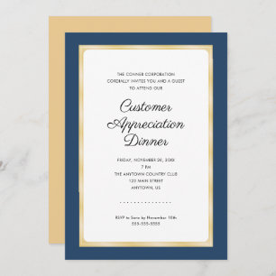 Customer Appreciation Dinner   Navy Blue and Gold Invitation