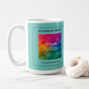 Customer Business Logo Name Url QR Code Teal Coffee Mug